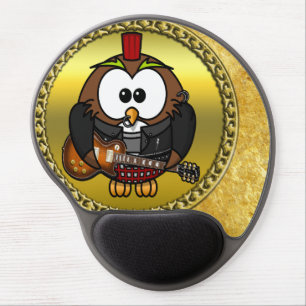 Brown and white owl playing a guitar with red hat gel mouse pad
