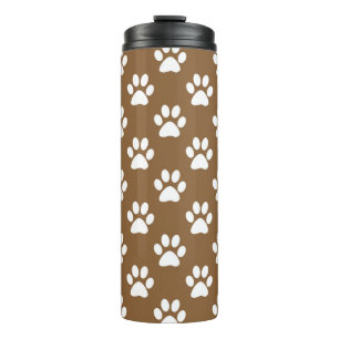 Brown and white paw prints pattern thermal tumbler
