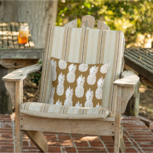 Brown and white pineapple pattern tropical print outdoor pillow