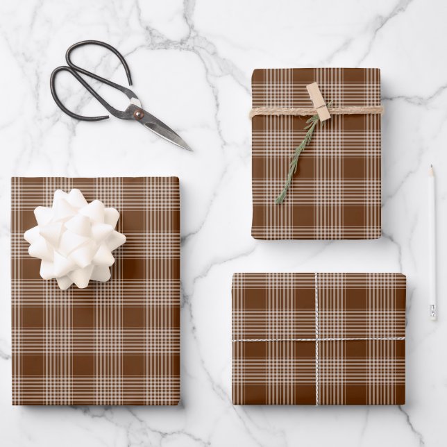 Brown and White Plaid Tartan Pattern Wrapping Pape Paper Sheets (Front)