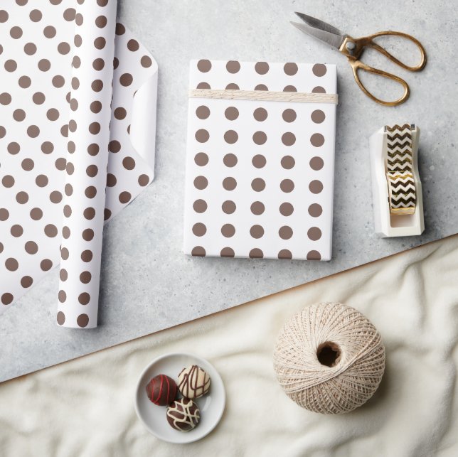 Brown and white polka dots dotted pattern wrapping paper (Crafts)