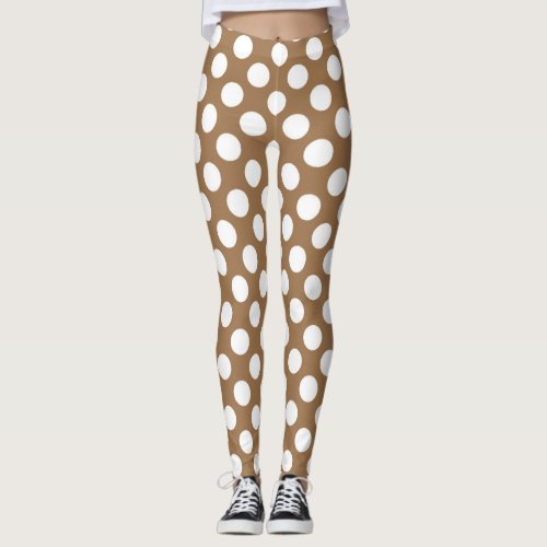 Brown and white polka dots leggings