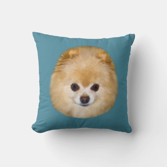 Brown and White Pomeranian Dog Throw Pillow (Front)