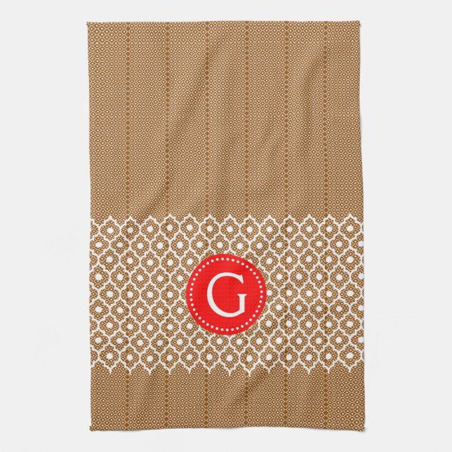 Brown And White Quatrefoil Red Accent Towel (Vertical)