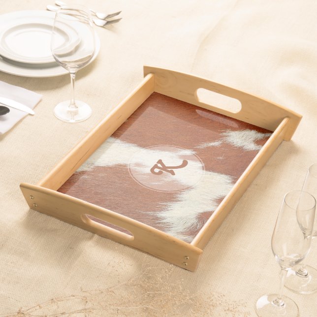 Brown and white realistic look cowhide texture serving tray (Front)