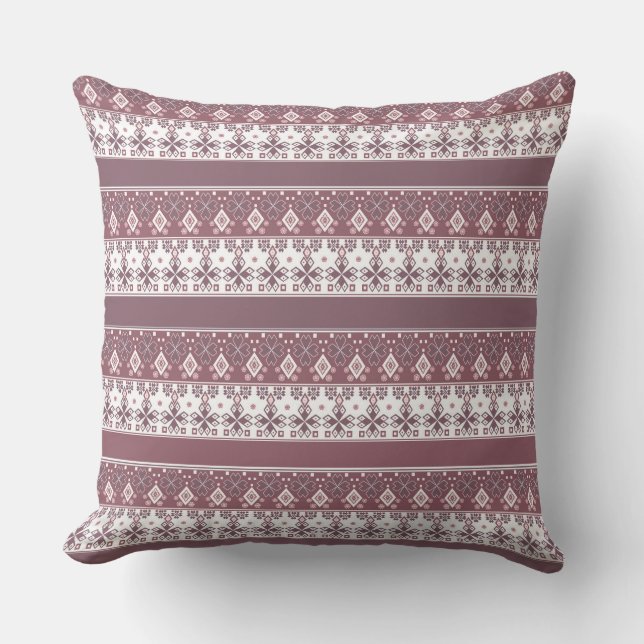 Brown and white Scandinavian folklore ornament Throw Pillow (Front)