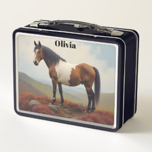 Brown and White Shetland Pony Girl's Kid Metal Lunch Box