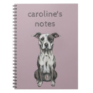 Brown and White Sitting Pit Bull Rendering Notebook