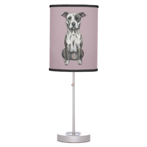 Brown and White Sitting Pit Bull Rendering Table Lamp