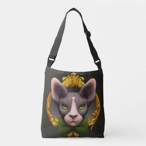 Brown and white Sphynx cat illustration Crossbody Bag