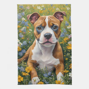 Brown And White Staffordshire Bull Terrier Puppy, Kitchen Towel