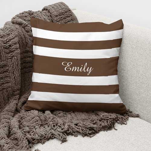 Brown And White Stripes Pattern Your Name On Throw Throw Pillow