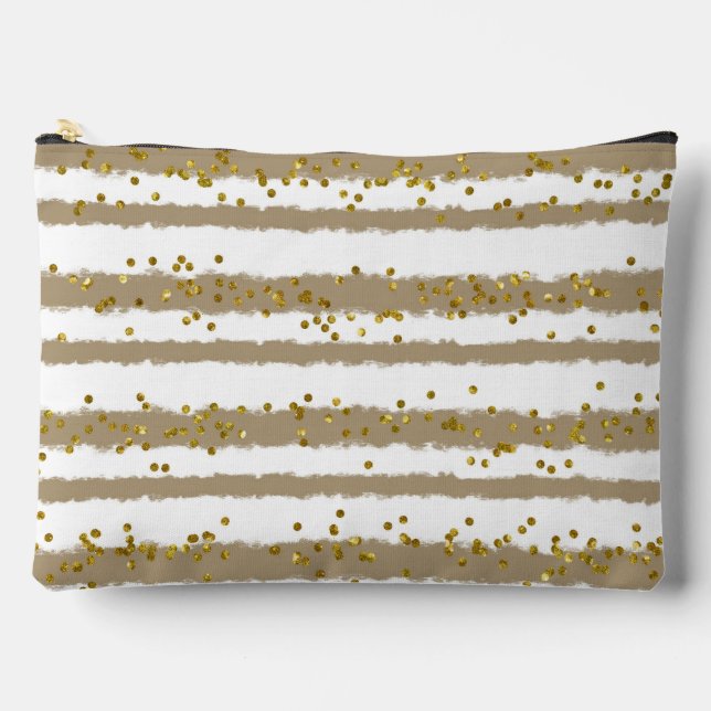 Brown and White Stripes With Gold Dots Accessory Pouch (Front)