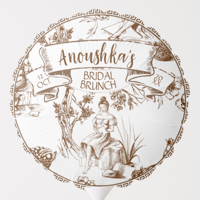 Brown and White Toile de Jouy Bridal Shower Balloon (Back)
