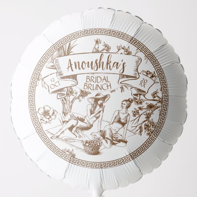 Brown and White Toile de Jouy Bridal Shower Balloon (Front)