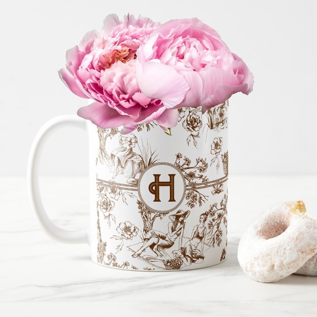 Brown and White Toile de Jouy Bridal Shower Coffee Coffee Mug (Creator Uploaded)