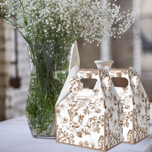 Brown and White Toile de Jouy Bridal Shower Favor Boxes