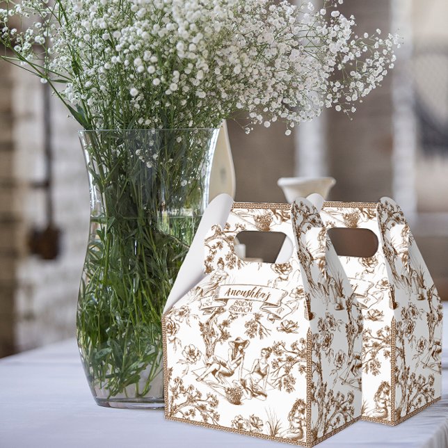 Brown and White Toile de Jouy Bridal Shower Favor Boxes (Creator Uploaded)