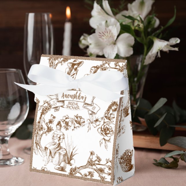 Brown and White Toile de Jouy Bridal Shower Favor Boxes (Creator Uploaded)
