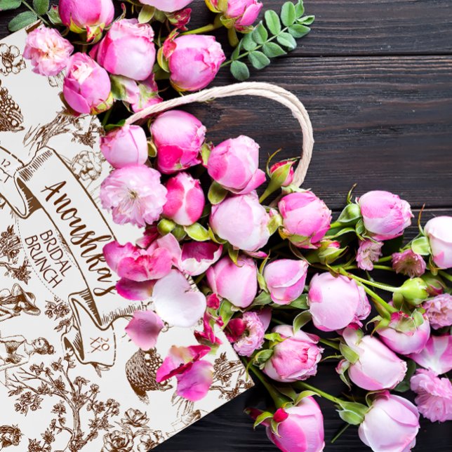 Brown and White Toile de Jouy Bridal Shower Large Gift Bag (Creator Uploaded)