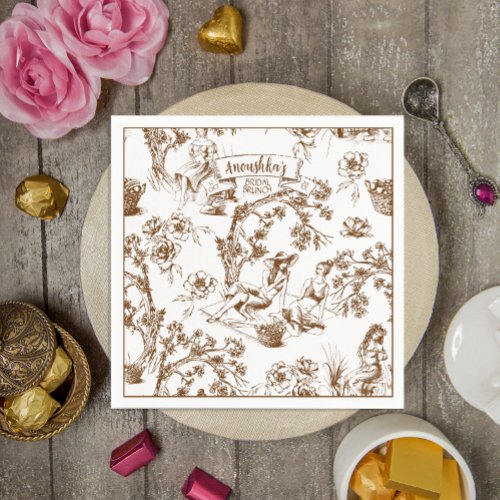 Brown and White Toile de Jouy Bridal Shower Napkins