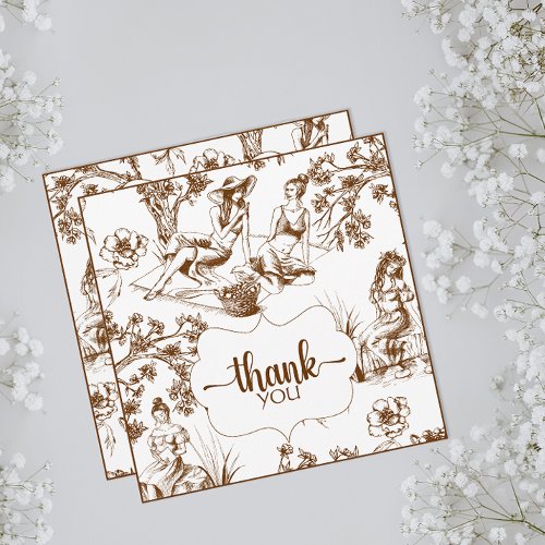 Brown and White Toile de Jouy Bridal Shower Thank You Card