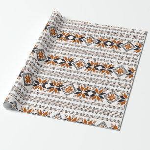 Brown and white tribal geometric pattern wrapping paper