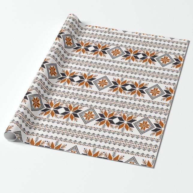 Brown and white tribal geometric pattern wrapping paper (Unrolled)