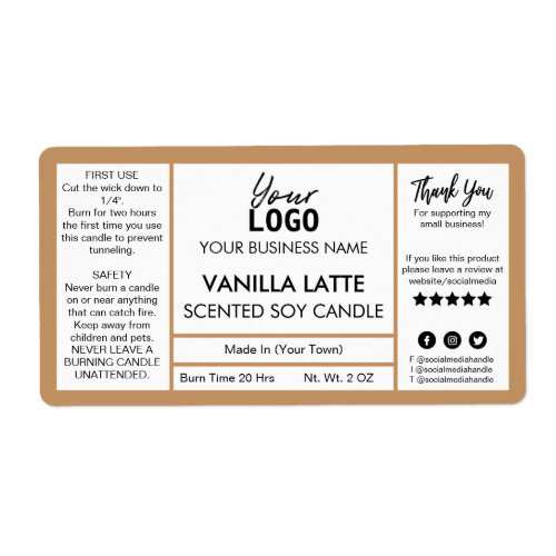 Brown And White Vanilla Latte Scented Soy Candle Label