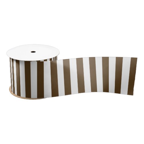 Brown and White Vertical Stripes Satin Ribbon