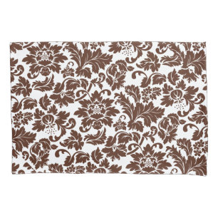 Brown And White Vintage Floral Damasks Pillow Case