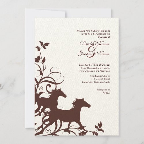 Brown and White Wild Horses Wedding Invitation