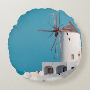 Brown and white windmill round pillow