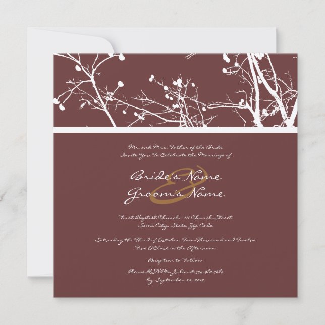 Brown and White Winter Tree Wedding Invitation (Front)
