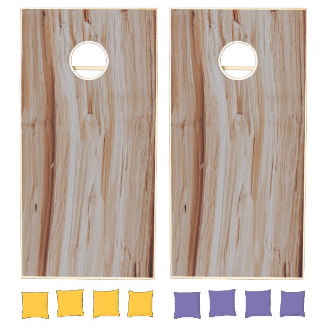 Brown and white wooden surface cornhole set (Set)