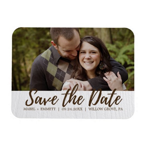 Brown and White Wooden Texture Save the Date Photo Magnet