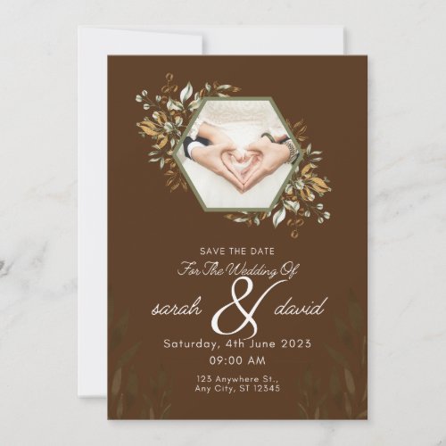 brown and withe Heart modern Wedding Hands Invitation
