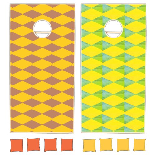 Brown and yellow diamond shapes cornhole set