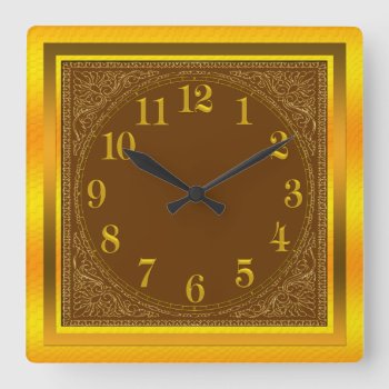 Brown And Yellow Gold Lace Edged Wall Clock by sagart1952 at Zazzle