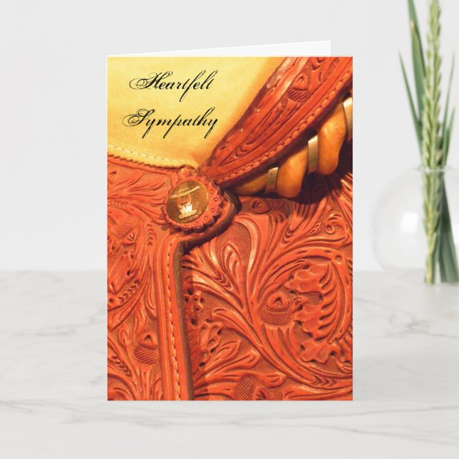 Brown and Yellow Leather Horse Saddle Sympathy Card (Front)