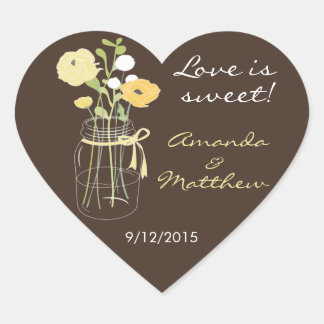 Brown and Yellow Mason Jar Wedding Favor Stickers