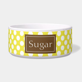 Brown And Yellow Polka Dots Pattern With Name Bowl