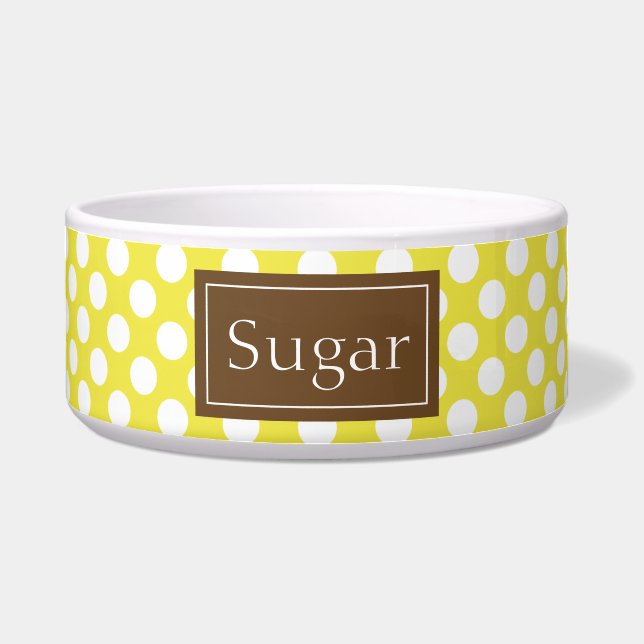 Brown And Yellow Polka Dots Pattern With Name Bowl (Front)