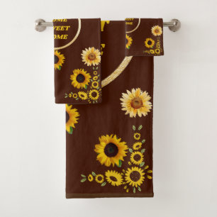 Brown and Yellow Sunflower  Three piece Towel Set