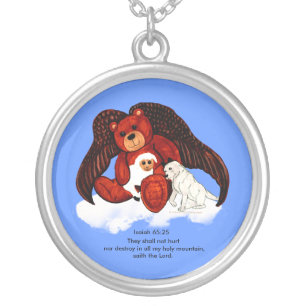 Brown Angel Bear Silver Plated Necklace