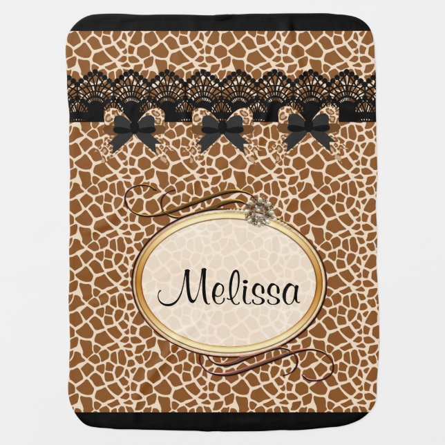 Brown Animal Print Leopard Bows Baby Blanket (Front)