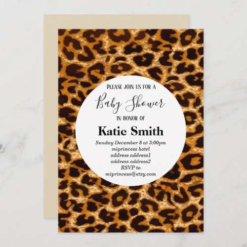 brown  animal print Leopard cheetah baby shower Invitation