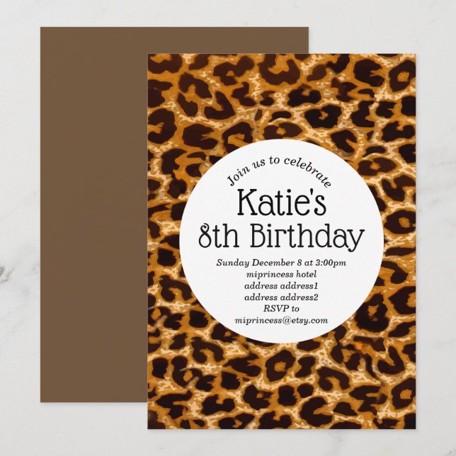 brown animal print, Leopard ,cheetah birthday Invitation (Front/Back)