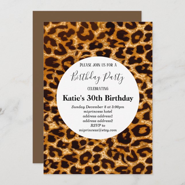 brown  animal print, Leopard ,cheetah birthday Invitation (Front/Back)