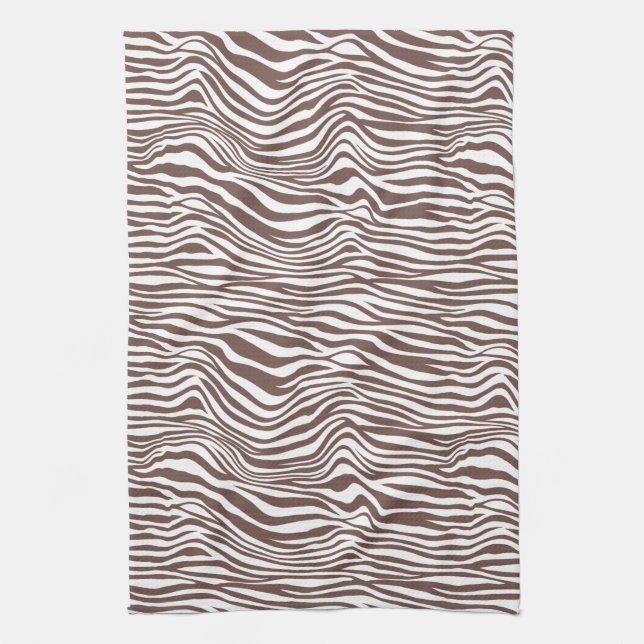 Brown Animal Zebra Print Stripes Kitchen Towel (Vertical)